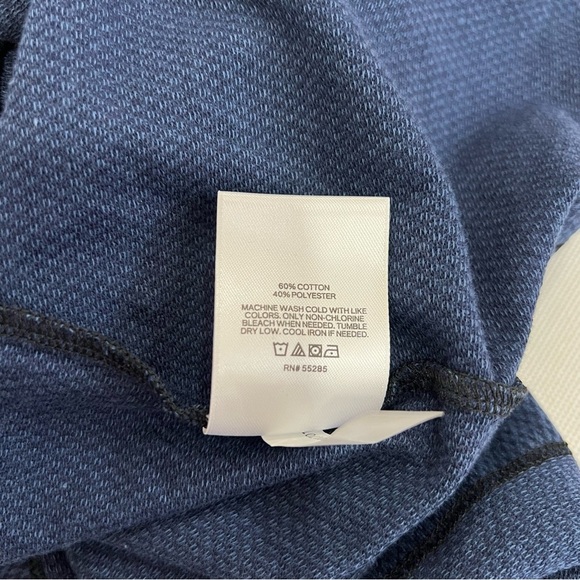 Express Zip Polo Navy and Black Shirt Textured Short Sleeve - Picture 2 of 6